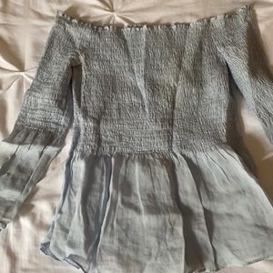 Zara Smocked off the shoulder Blue Long sleeve top